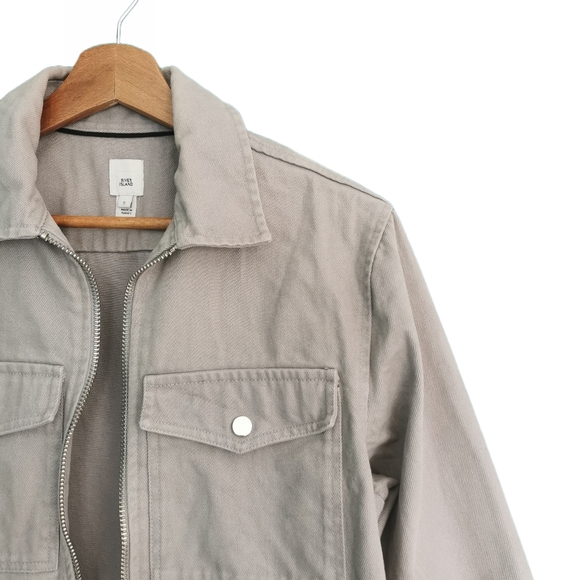 River Island Stone/Beige Men's Utility Denim Jacket - Picture 6 of 8